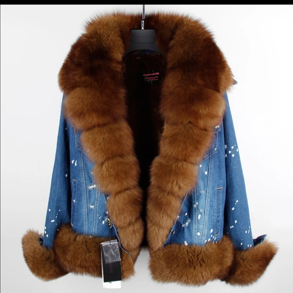 Fur lined denim jacket